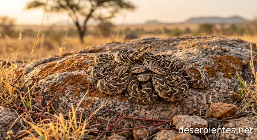 Crías Bitis arientans, Víbora Bufadora,, serpiente bufadora