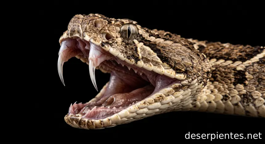 Dientes víbora bufadora, Bitis arietans, serpiente bufadora